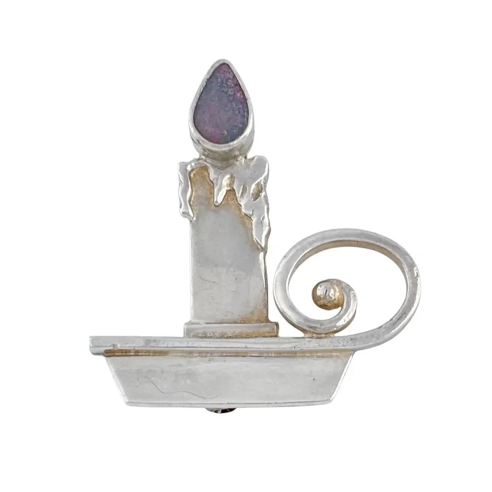Vintage Sterling Silver 925 Opal Candle Brooch